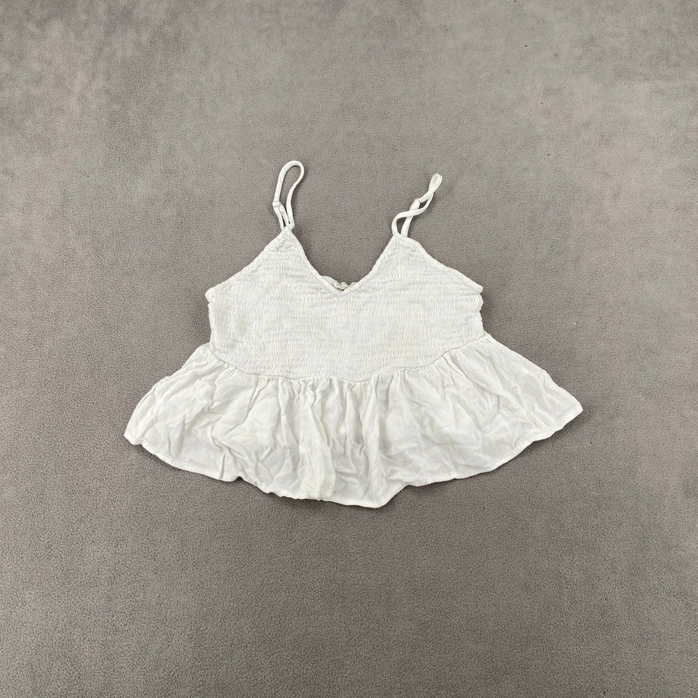 Salty Lemon White Smocked Peplum Camisole Top Adjustable Straps Boho Medium